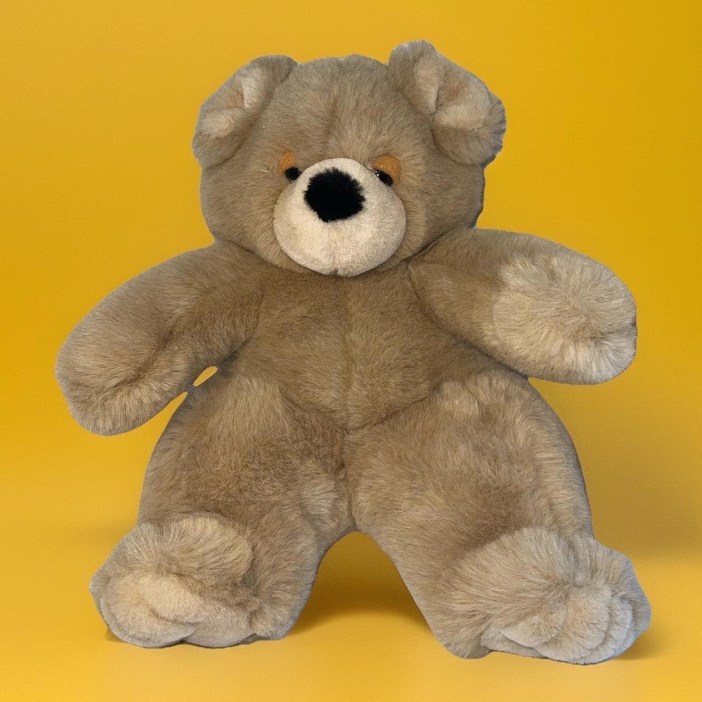 14" Teddy Bear Sleepy Eyes Stuffed Plush Golden Bear Co Vintage Seoul Korea